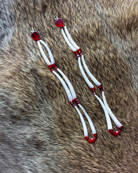 Red Heart Smooth Dentalium Earrings