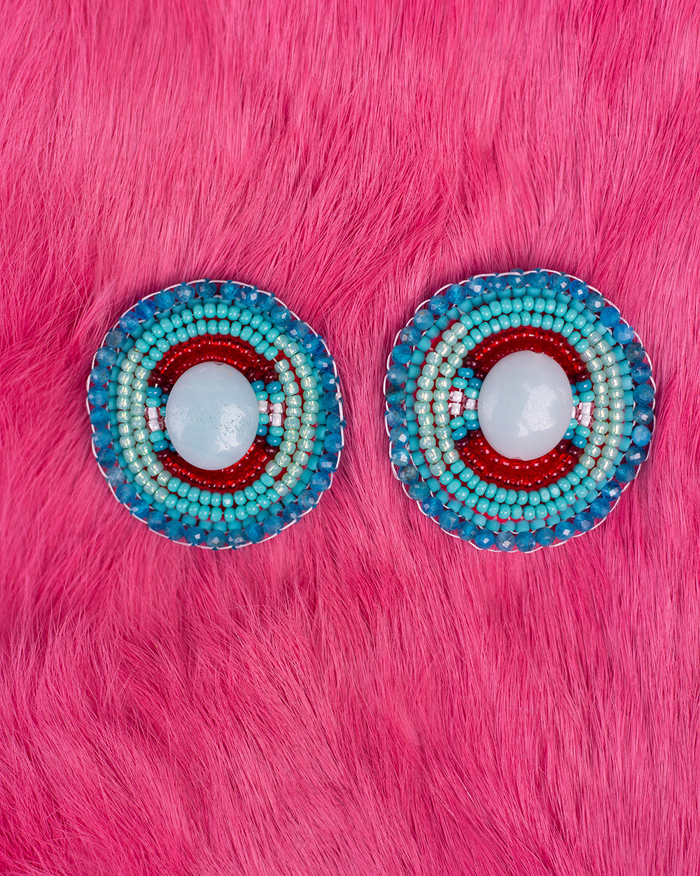 Blue & Red Beaded Pattern Earrings