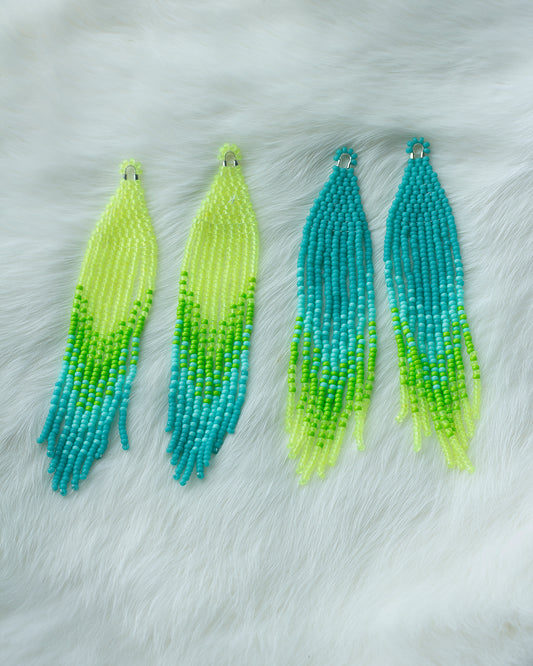 Green & Blue Ombre Fringe Earrings