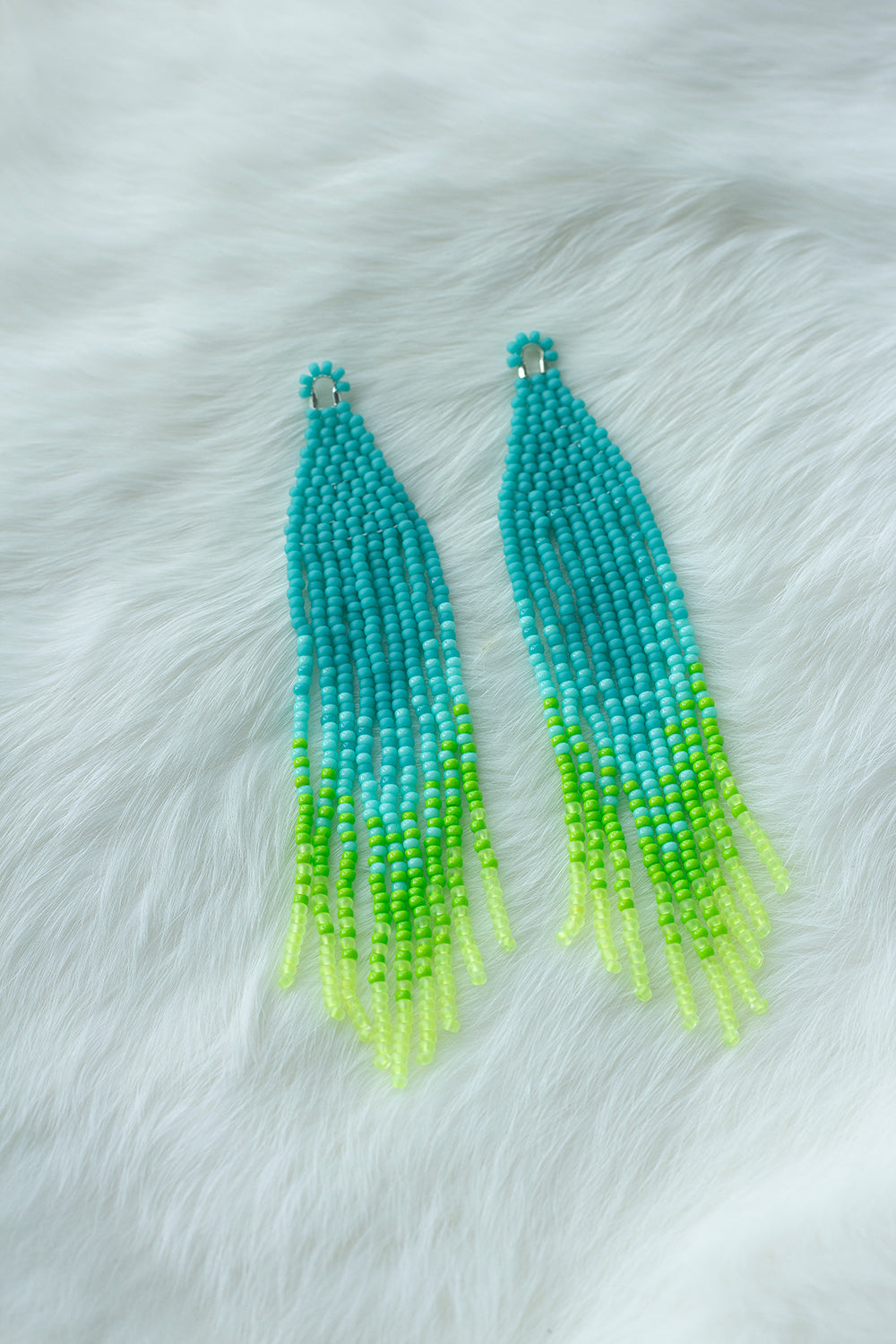 Green & Blue Ombre Fringe Earrings