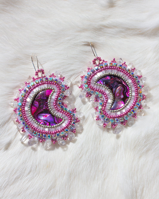 Pink Abalone Moon Earrings
