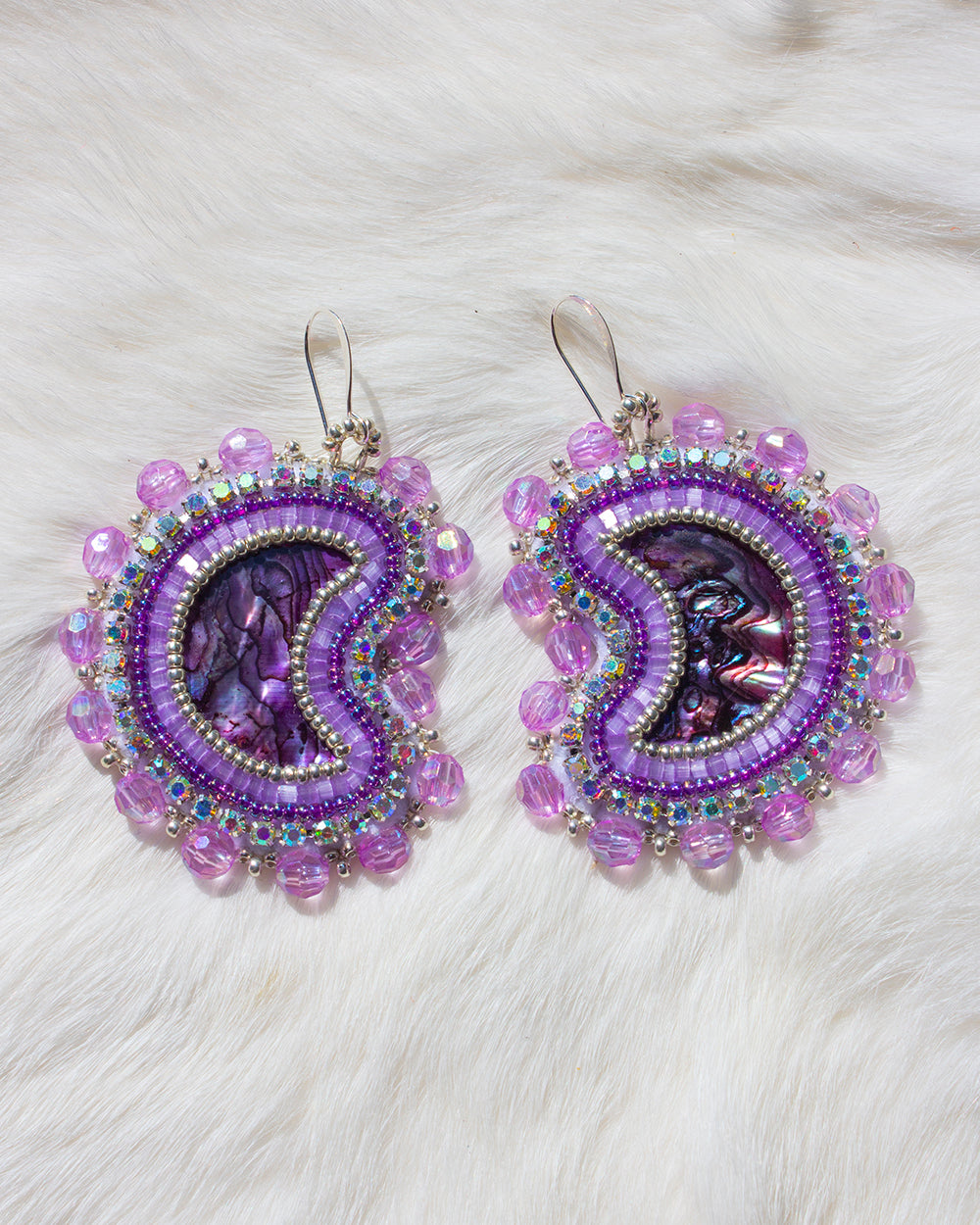 Purple Abalone Moon Earrings