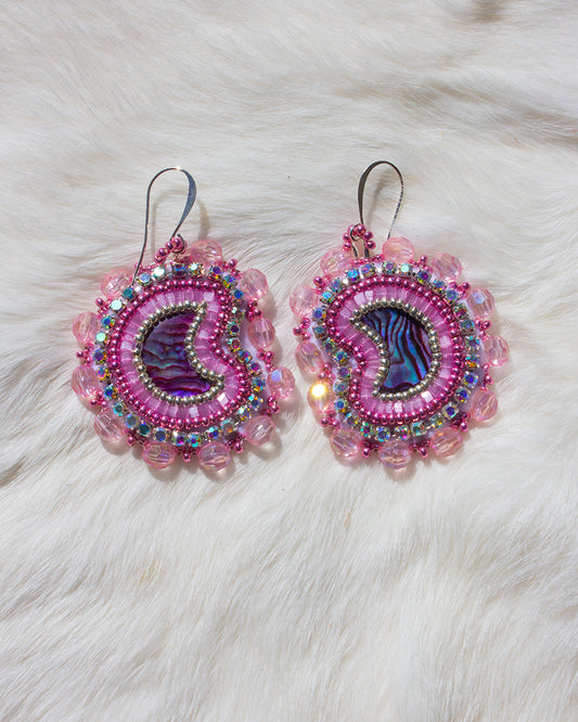 Mini Pink Abalone Moon Earrings